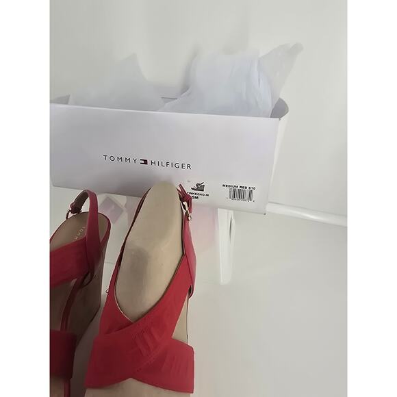 Tommy Hilfiger Red Wedge Sandals Size 8M Cork Platform Slingback - Picture 8 of 8